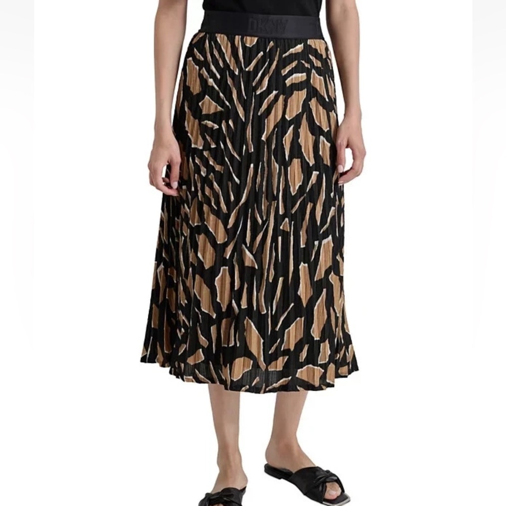 Dkny Women's Pull-on Printed Midi Skirt Abstract Geo Truffle size M